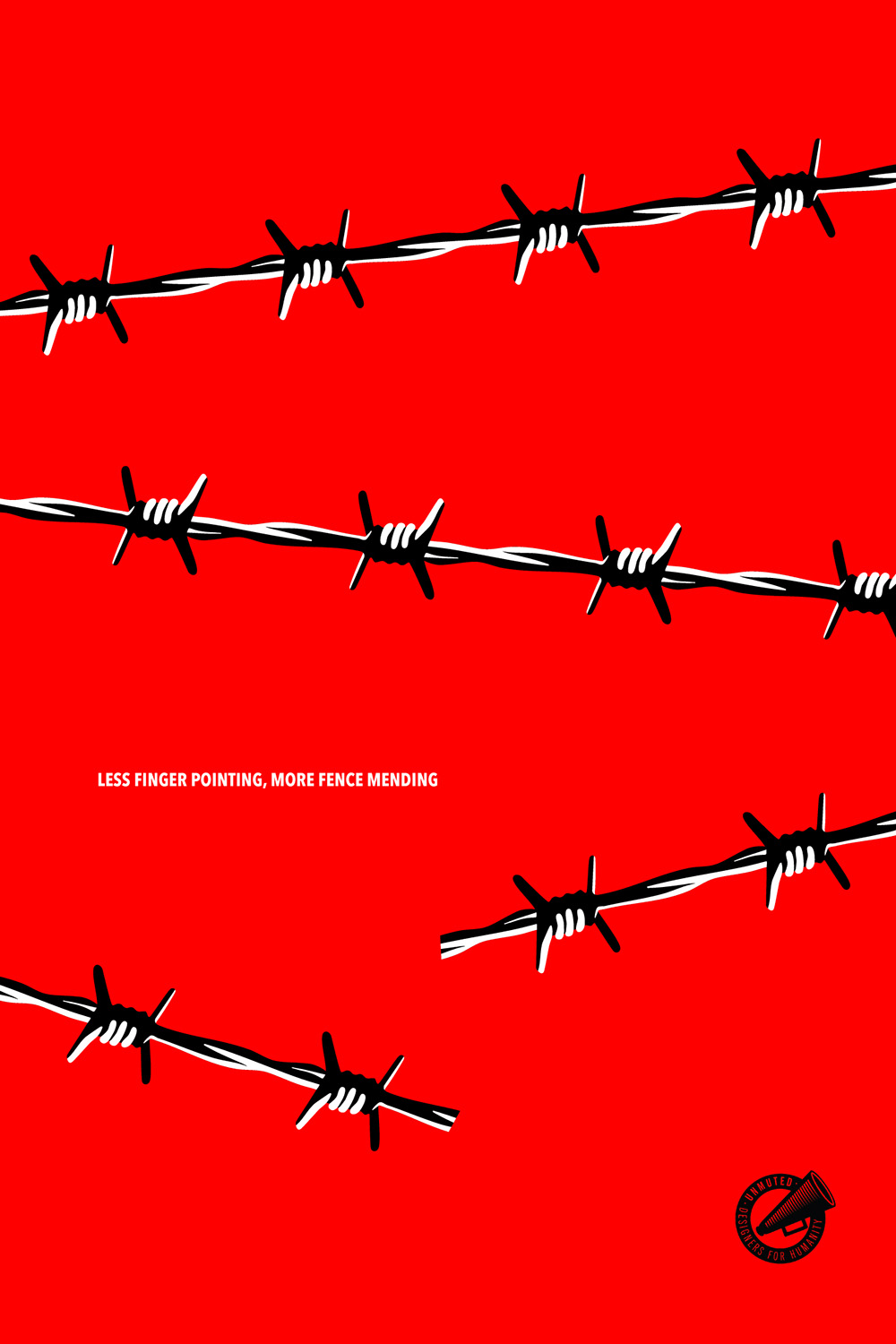 poster with barb wire as pointing fingers