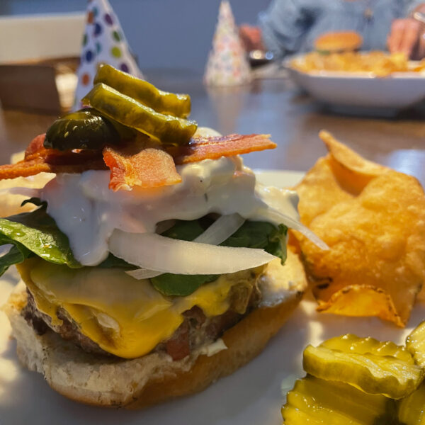 hamburger with fries