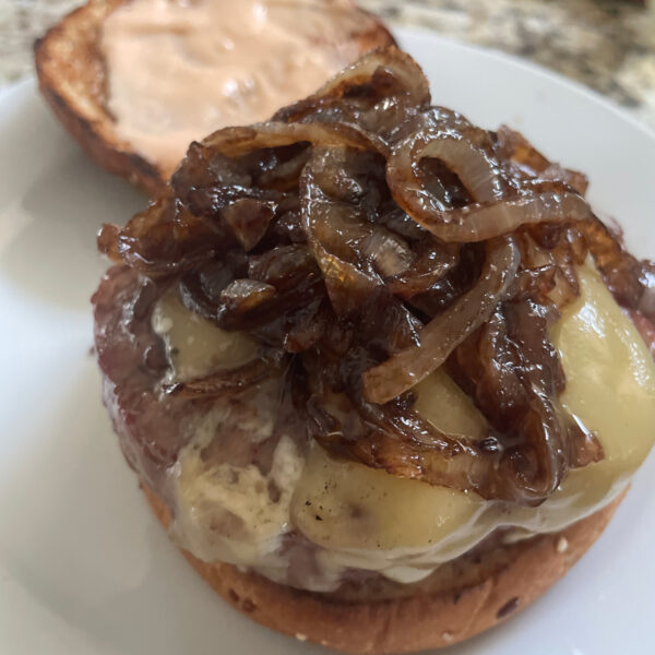 hamburger with caramelized onions